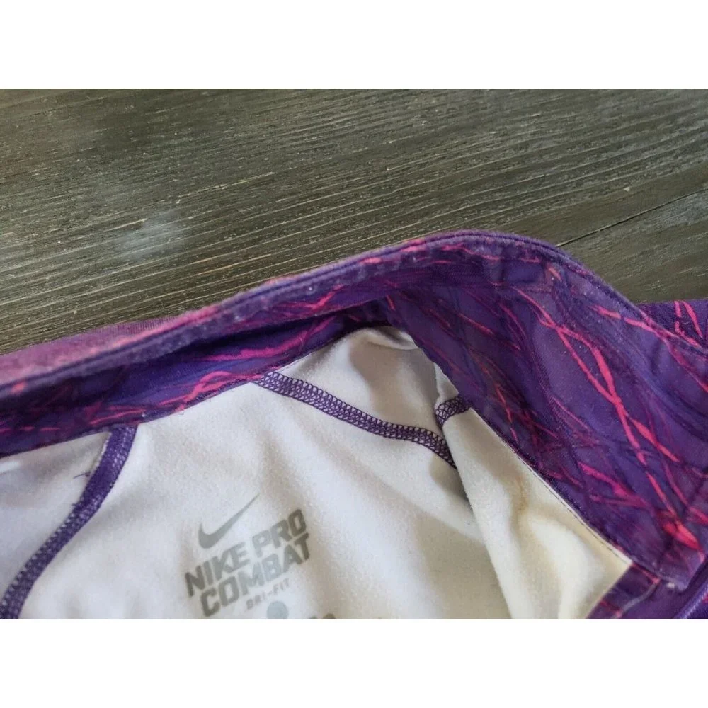 Nike Pro Combat Shirt Purple Dri Fit Fitted 1/4 Zip Thumb Holes Logo Women Sz S - Picture 12 of 15
